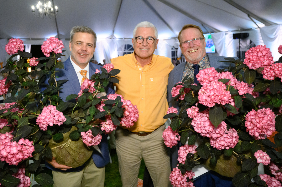 James Newburn and Andy Pulte with Donne Smith presenting hydrangeas